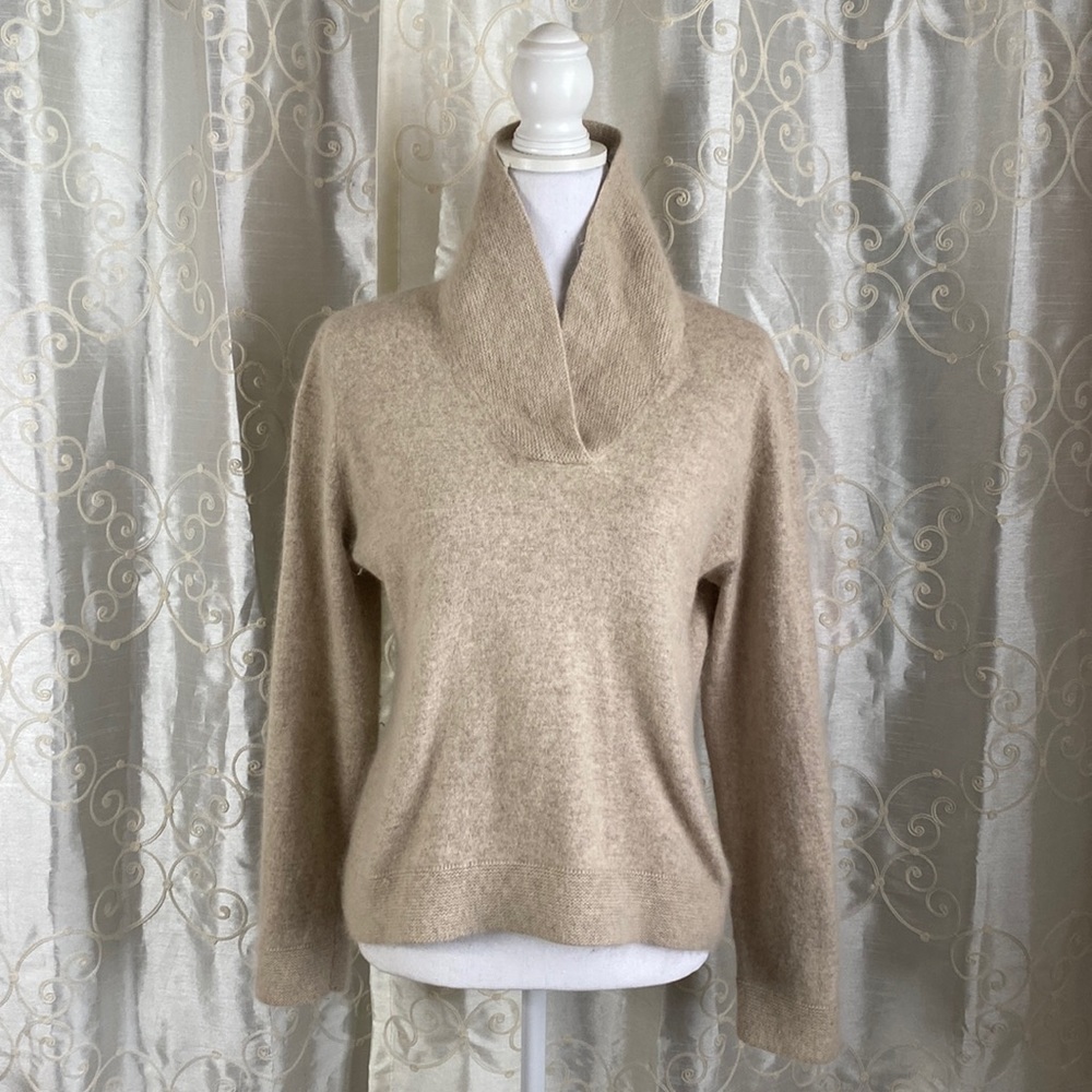 Angora Cowl Neck Wool Sweater, beige - XL 🧥